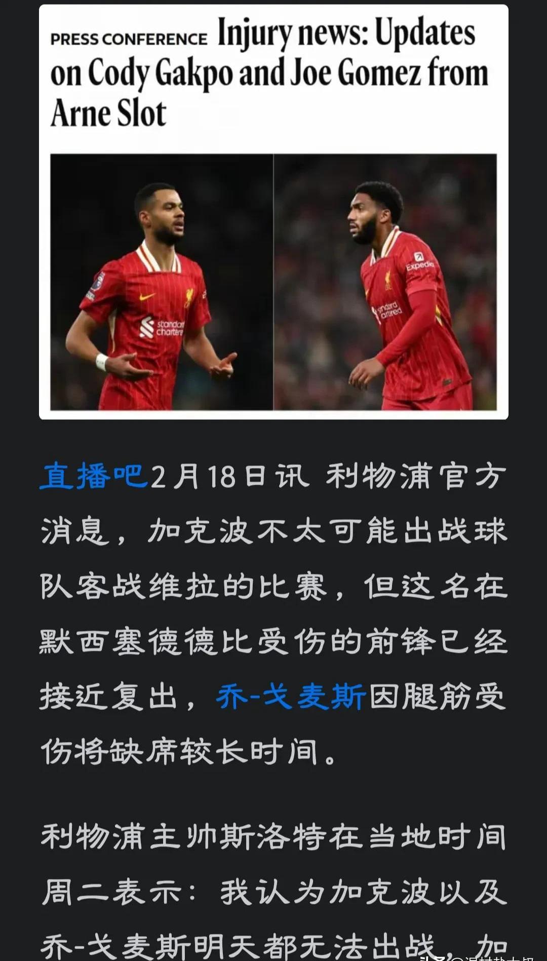  利物浦队大名单 